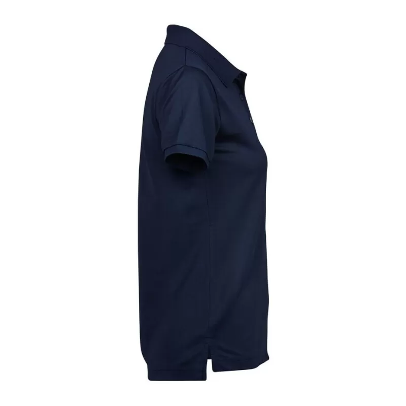 Polo femme coupe ajustée en polyester recyclé et élasthanne, col plat, 187 g/m²