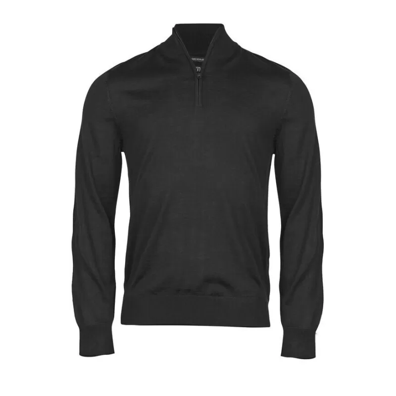 Pull col zippé en laine mérinos et polyacrylique, coupe ajustée élégante