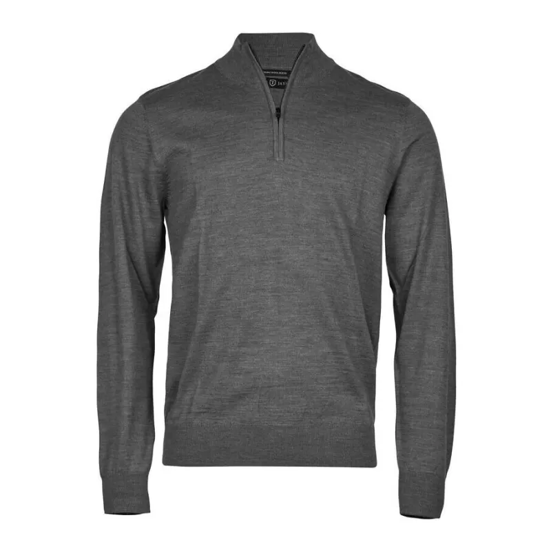 Pull col zippé en laine mérinos et polyacrylique, coupe ajustée élégante