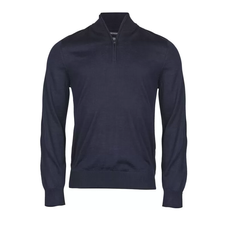 Pull col zippé en laine mérinos et polyacrylique, coupe ajustée élégante
