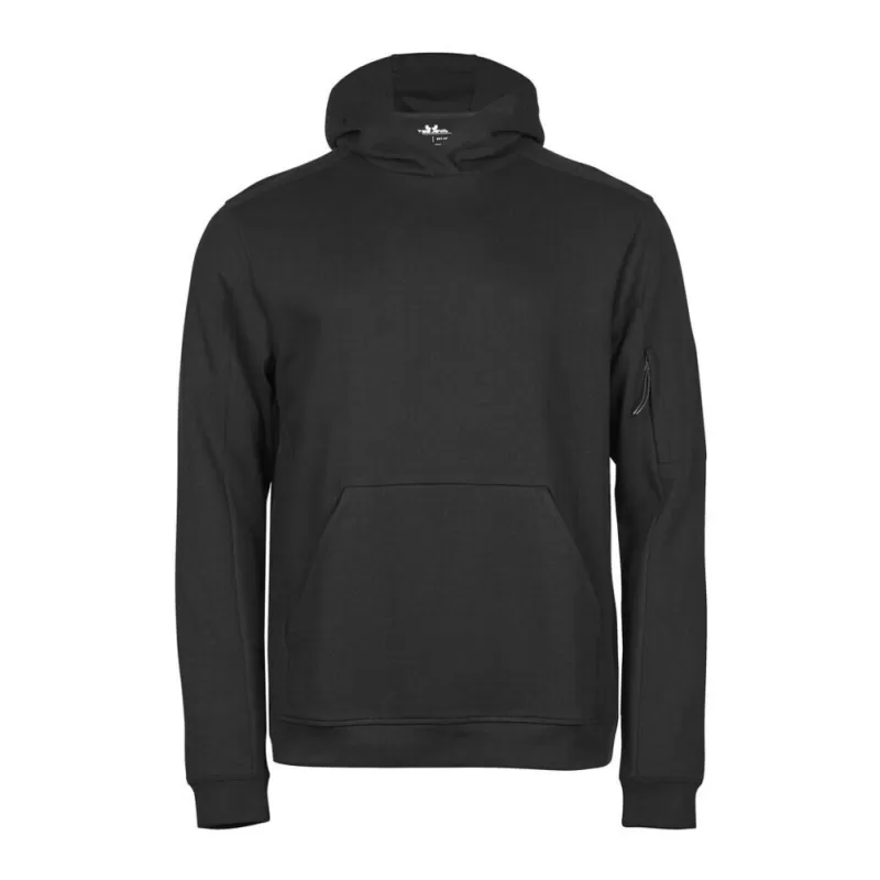 Sweat de sport à capuche en coton et polyester, poche zippée sur la manche, 320 g/m²