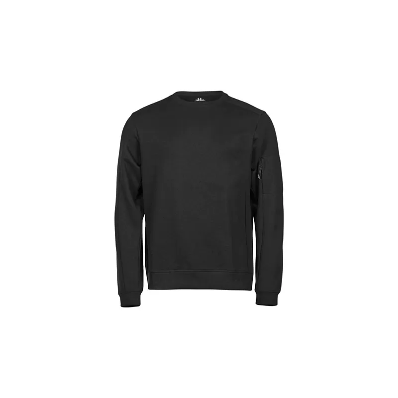 Sweat de sport col rond en coton et polyester, poche zippée sur la manche, 320 g/m²
