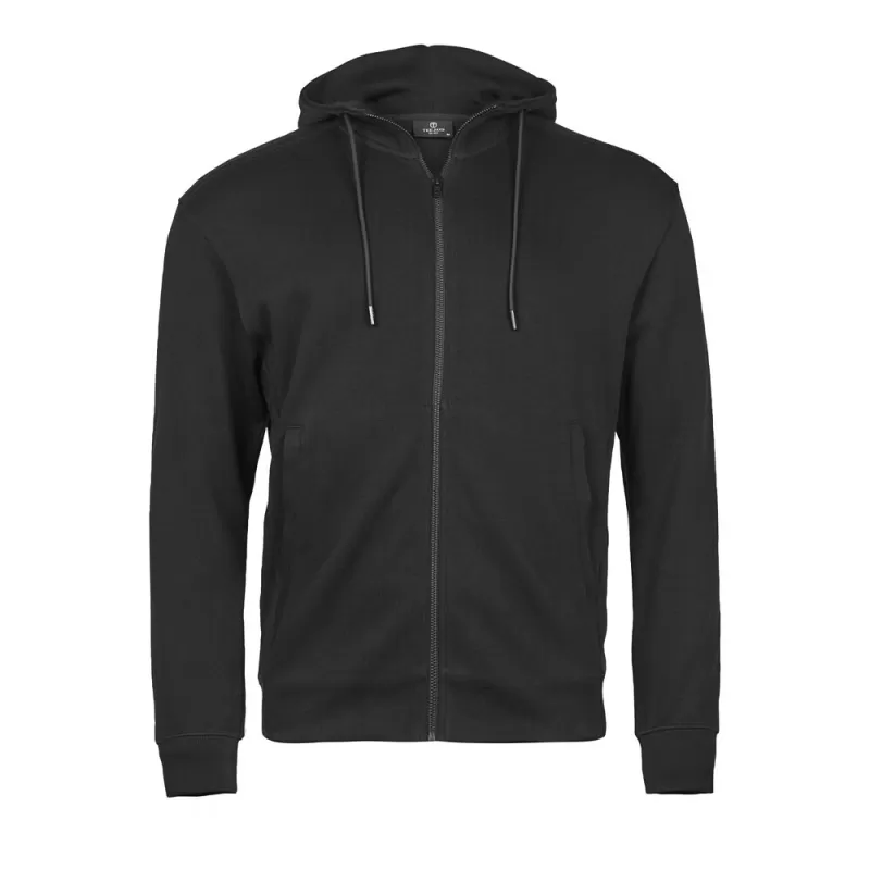 Sweat zippé à capuche doublée et cordon en coton ringspun, 2 poches, 365 g/m²