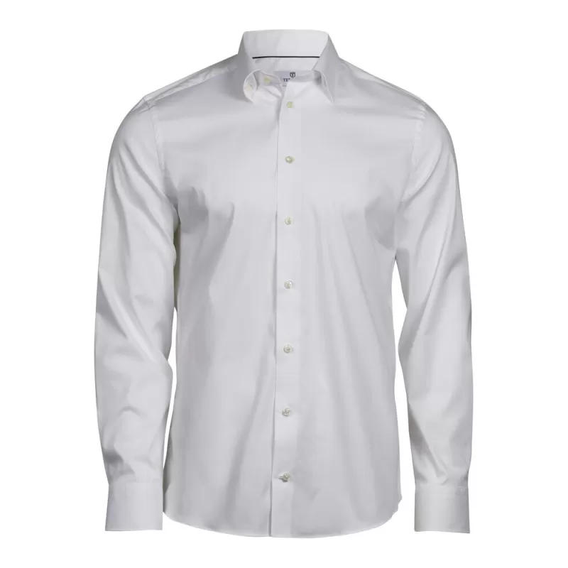 Chemise ajustée stretch en coton, col avec bouton invisible, 113 g/m²