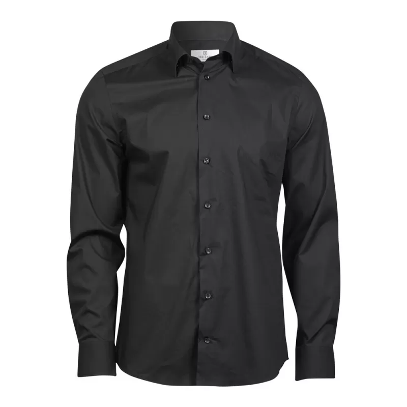 Chemise ajustée stretch en coton, col avec bouton invisible, 113 g/m²