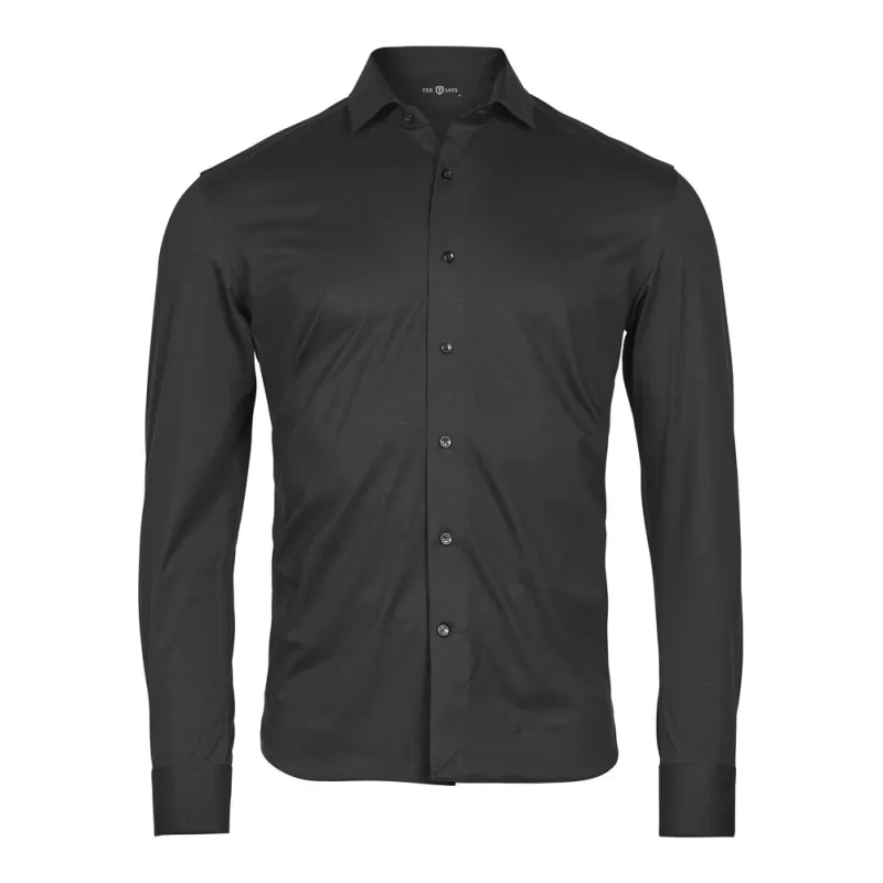 Chemise habillée stretch ajustée en coton, col italien, manches modernes, 175 g/m²