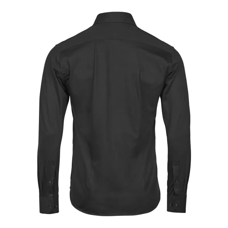 Chemise habillée stretch ajustée en coton, col italien, manches modernes, 175 g/m²