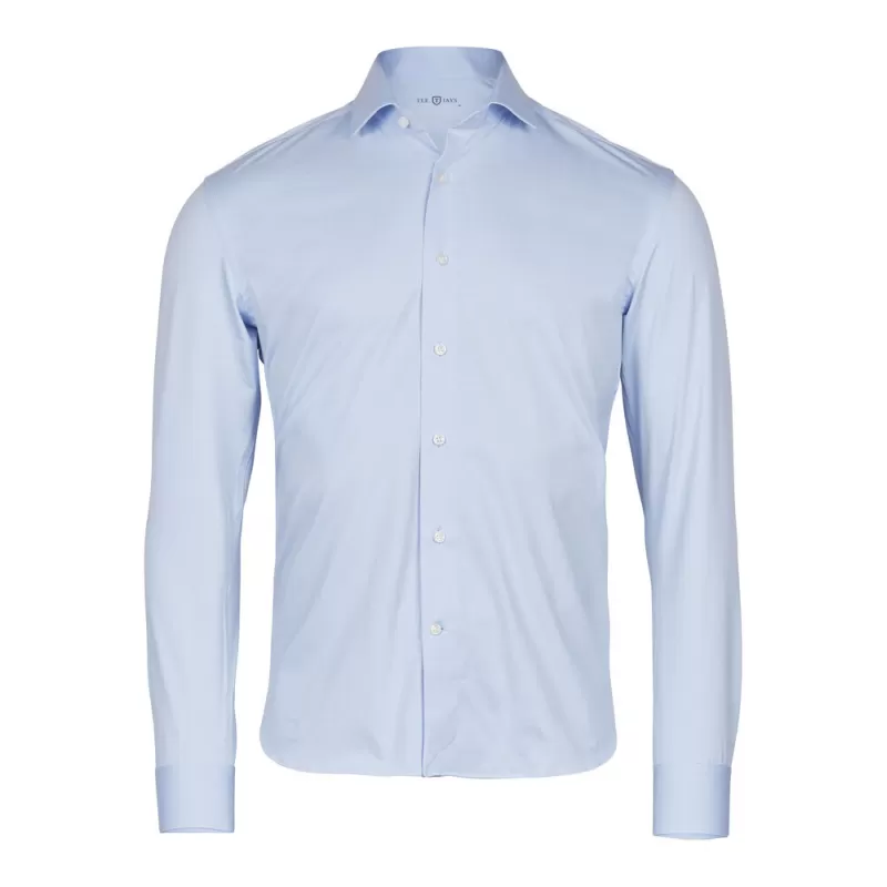 Chemise habillée stretch ajustée en coton, col italien, manches modernes, 175 g/m²