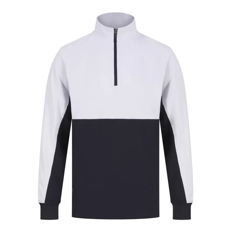 Sweat de sport col zippé en polyester, manches contrastées, 250 g/m²