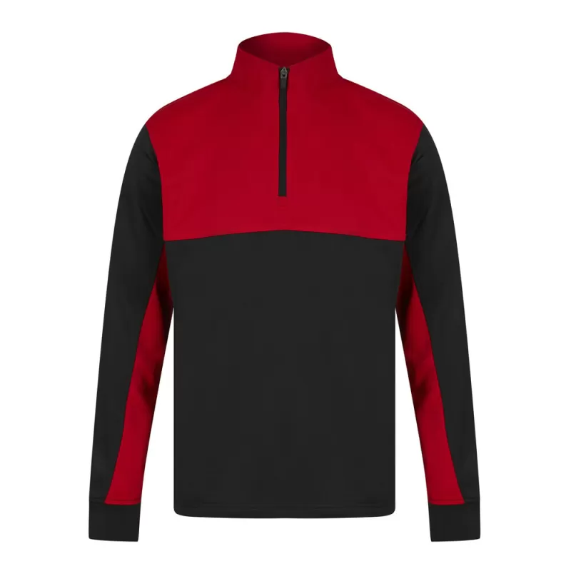 Sweat de sport col zippé en polyester, manches contrastées, 250 g/m²