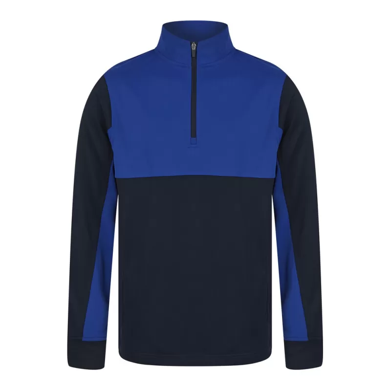 Sweat de sport col zippé en polyester, manches contrastées, 250 g/m²