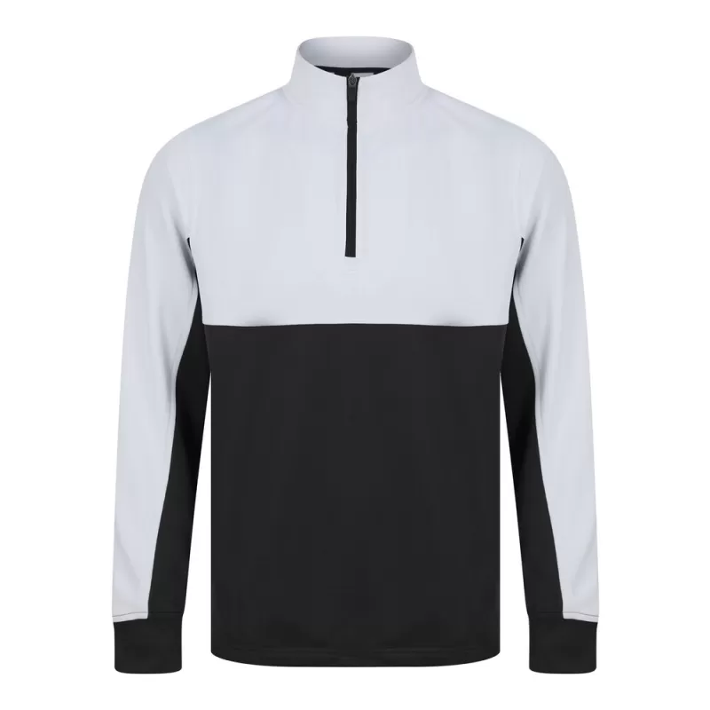 Sweat de sport col zippé en polyester, manches contrastées, 250 g/m²