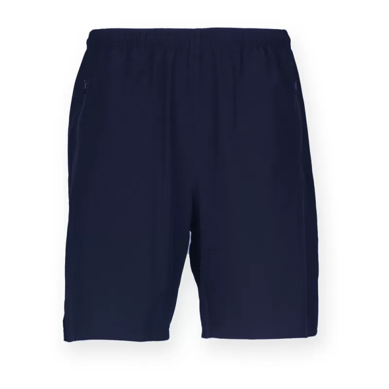 Short de sport stretch non doublé, taille élastiquée, poches zippées, 120 g/m²