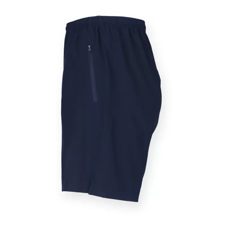 Short de sport stretch non doublé, taille élastiquée, poches zippées, 120 g/m²