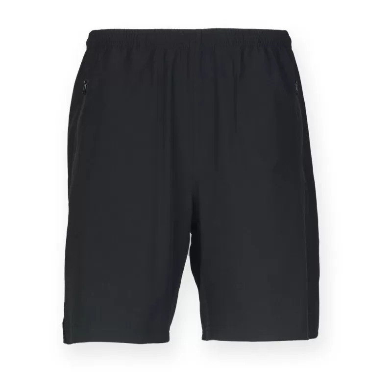 Short de sport stretch non doublé, taille élastiquée, poches zippées, 120 g/m²
