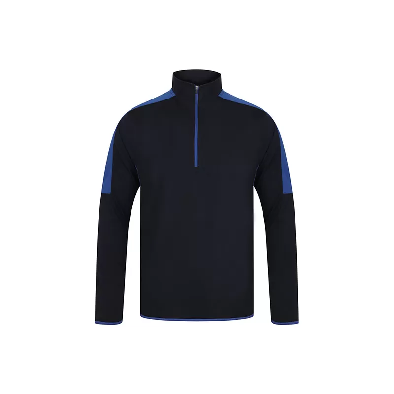 Sweat de sport bicolore col 1/4 zip en polyester, panneaux contrastants, 165 g/m²