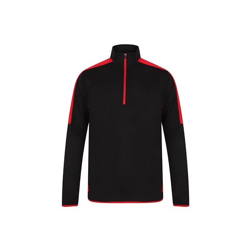 Sweat de sport bicolore col 1/4 zip en polyester, panneaux contrastants, 165 g/m²