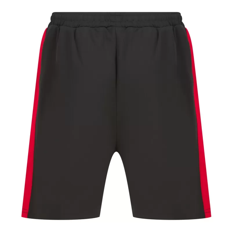 Short de sport bicolore en polyester, poches zippées, taille élastique, 250 g/m²