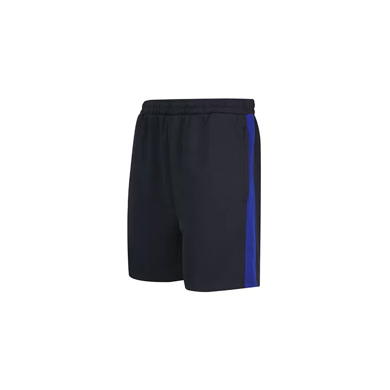 Short de sport bicolore en polyester, poches zippées, taille élastique, 250 g/m²