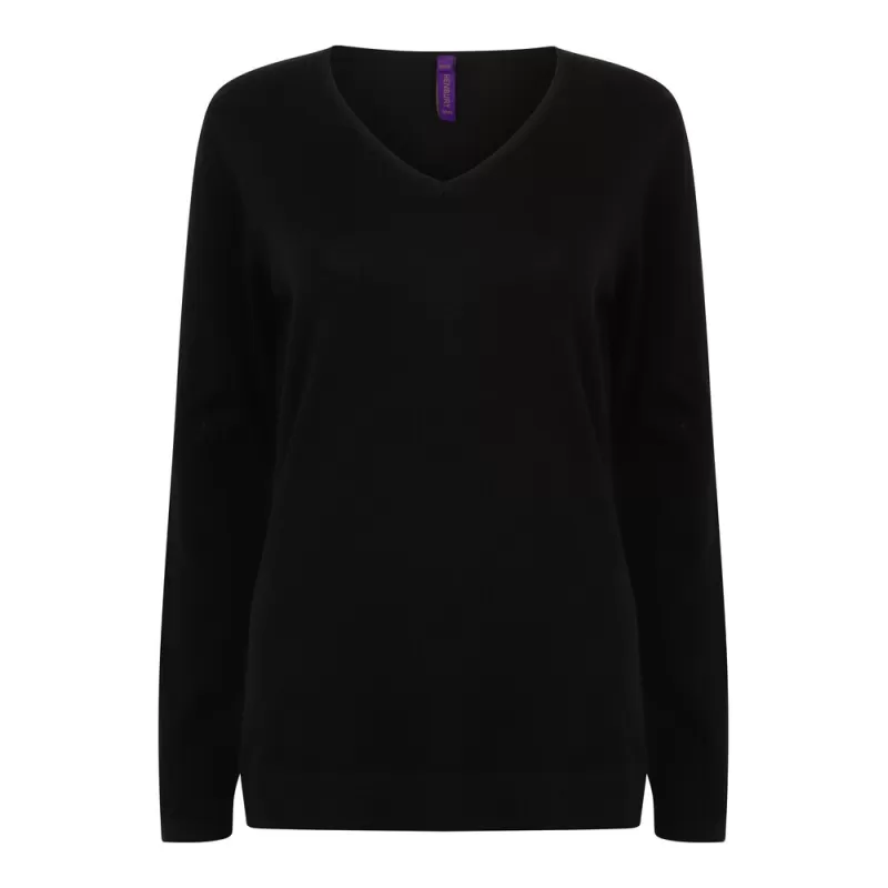 Pull col V femme en coton acrylique jauge 12, 285 g/m²