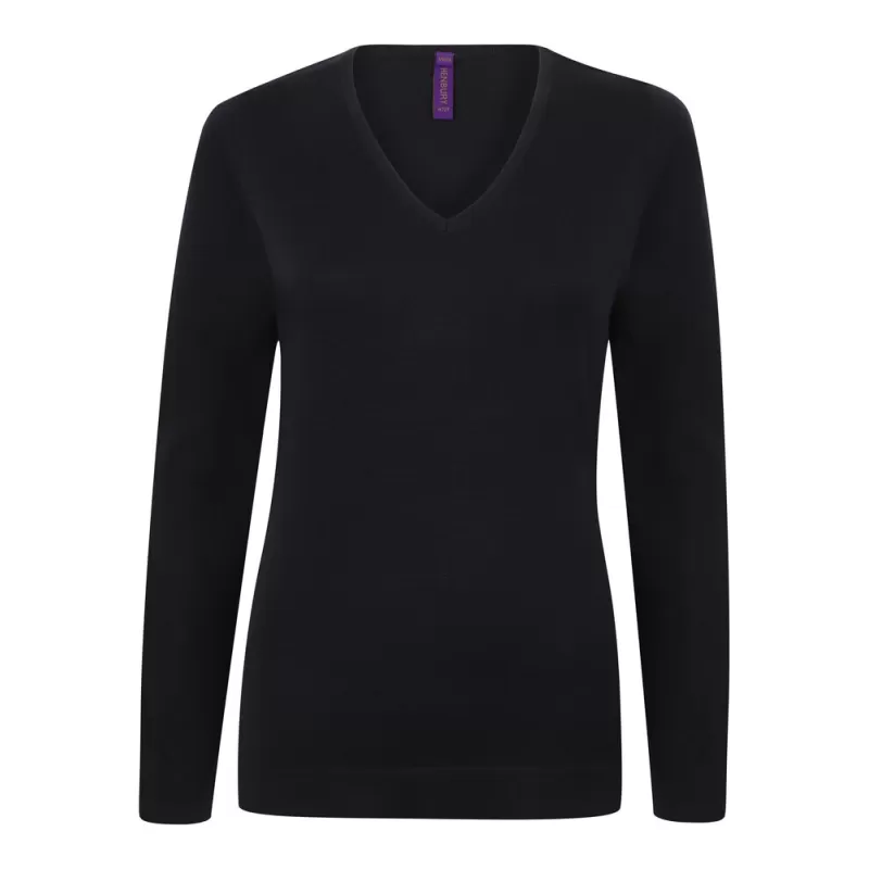 Pull col V femme en coton acrylique jauge 12, 285 g/m²