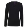 Pull col V femme en coton acrylique jauge 12, 285 g/m²