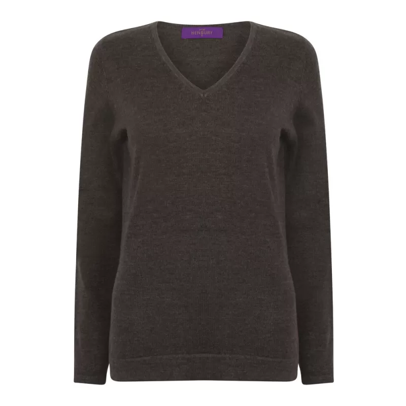 Pull col V femme en coton acrylique jauge 12, 285 g/m²