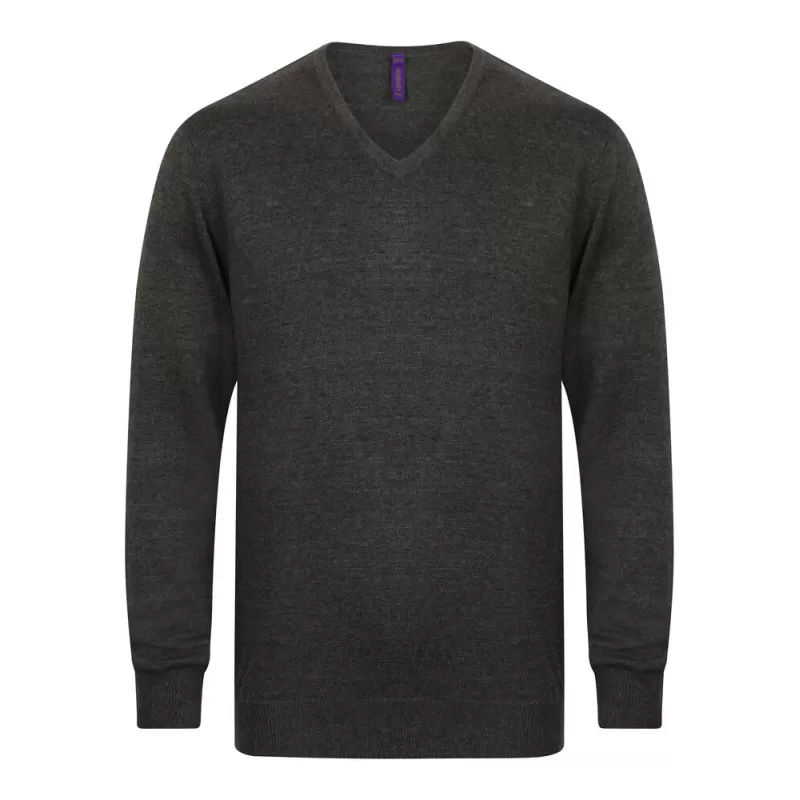 Pull col V homme en coton acrylique jauge 12, 285 g/m²