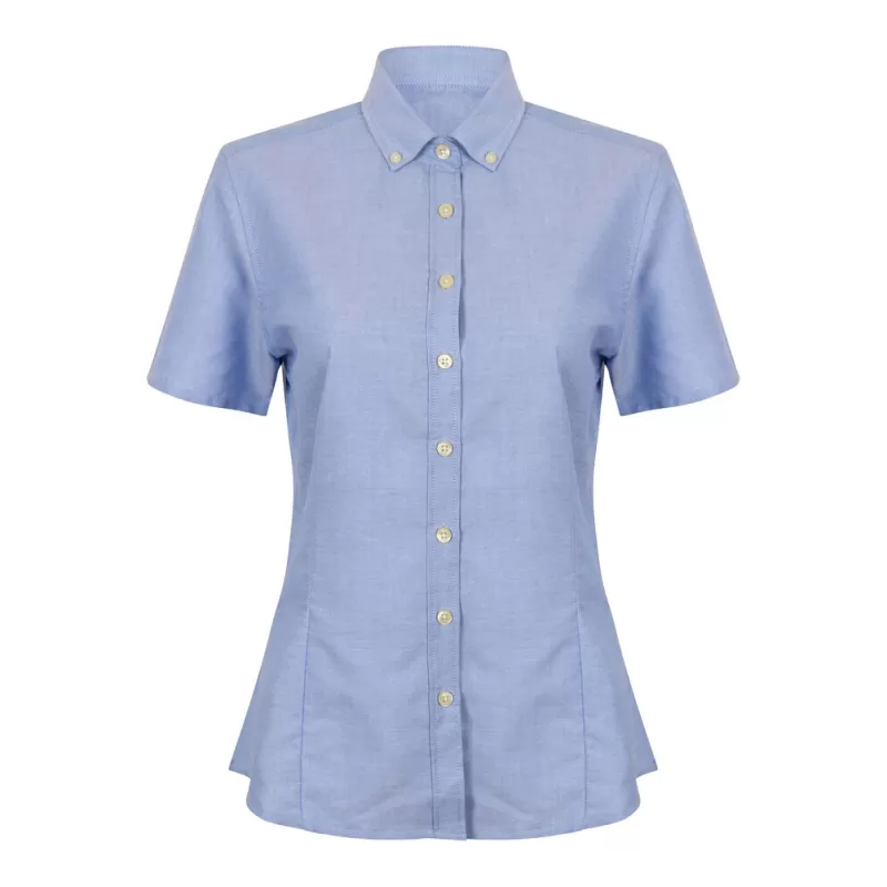 Chemise femme Oxford manches courtes en coton infroissable, coupe droite, 150 g/m²