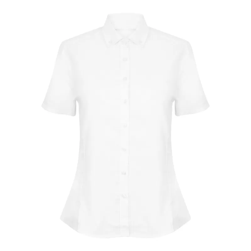 Chemise femme Oxford manches courtes en coton infroissable, coupe droite, 150 g/m²