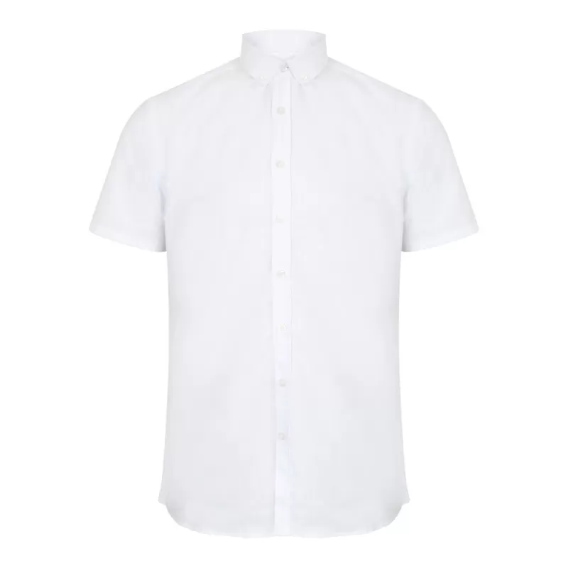 Chemise Oxford manches courtes en coton infroissable, coupe droite, 150 g/m²