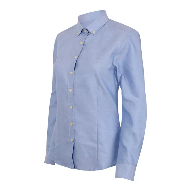 Chemise femme Oxford manches longues en coton infroissable, coupe droite, 150 g/m²