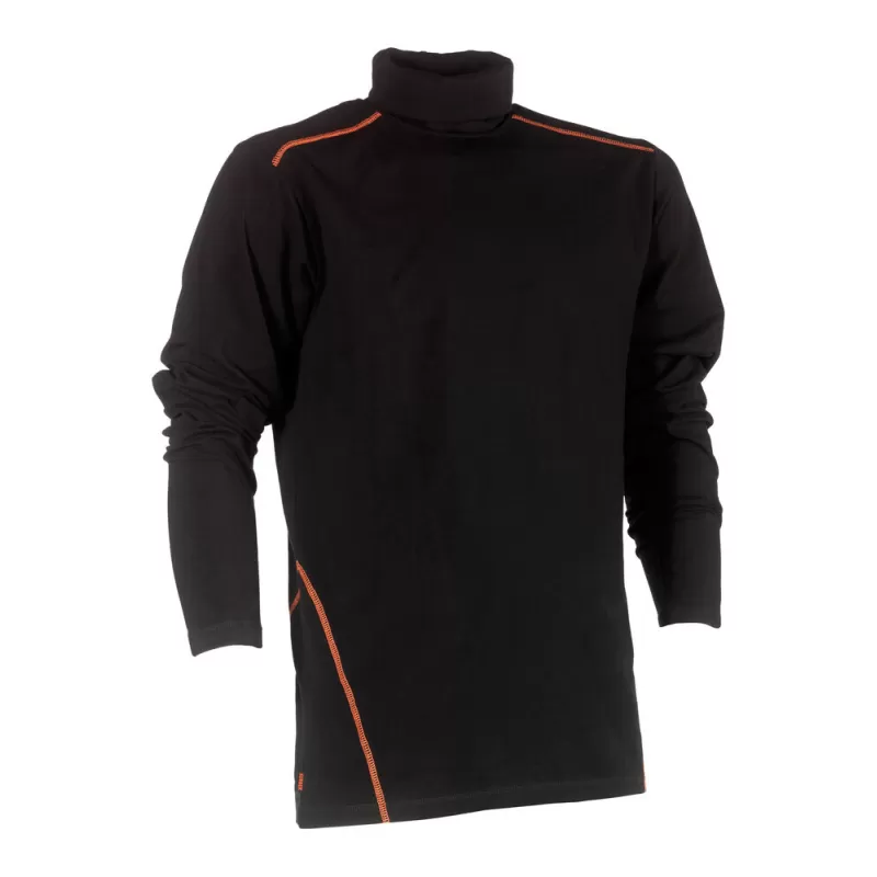 Tee-shirt col roulé manches longues stretch en coton, 200 g/m²