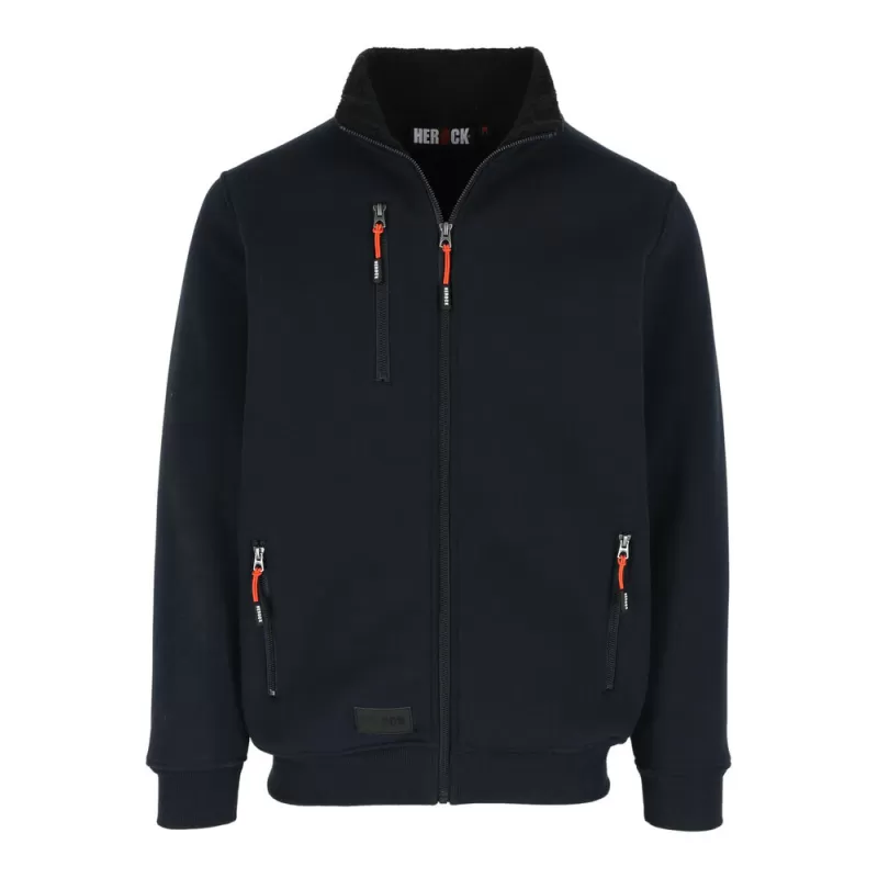 Sweat zippé déperlant doublure Sherpa, fermeture grand zip, poche poitrine, 600 g/m²