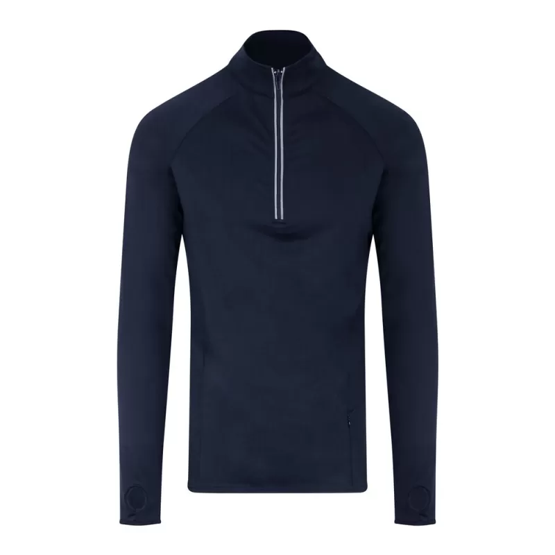 Tee-shirt de sport col zippé, matière stretch, détails réfléchissants, 280 g/m²