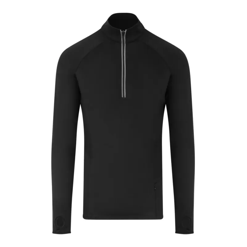 Tee-shirt de sport col zippé, matière stretch, détails réfléchissants, 280 g/m²