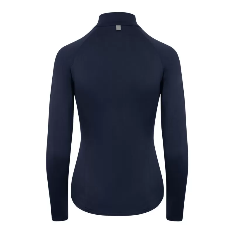 Tee-shirt de sport femme col zippé, matière stretch, détails réfléchissants, 280 g/m²