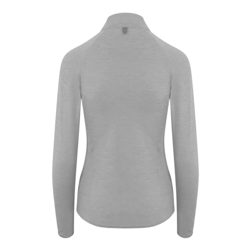 Tee-shirt de sport femme col zippé, matière stretch, détails réfléchissants, 280 g/m²