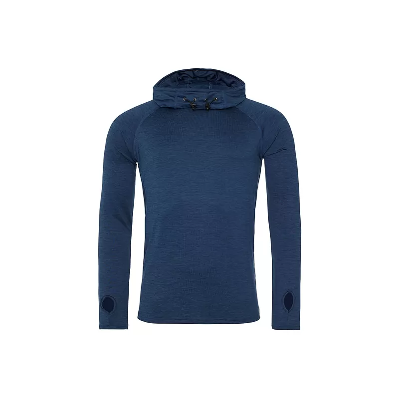 T-shirt homme à capuche enroulable, coupe slim, manches longues raglan, 210 g/m²