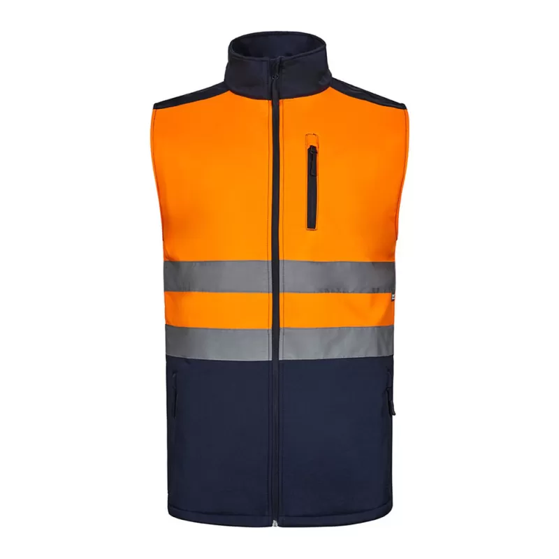 Gilet Softshell bicolore 3 couches haute-visibilité, bandes réfléchissantes, 280 g/m²
