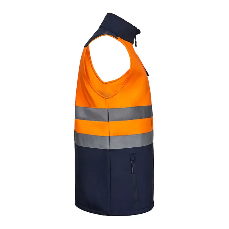Gilet Softshell bicolore 3 couches haute-visibilité, bandes réfléchissantes, 280 g/m²