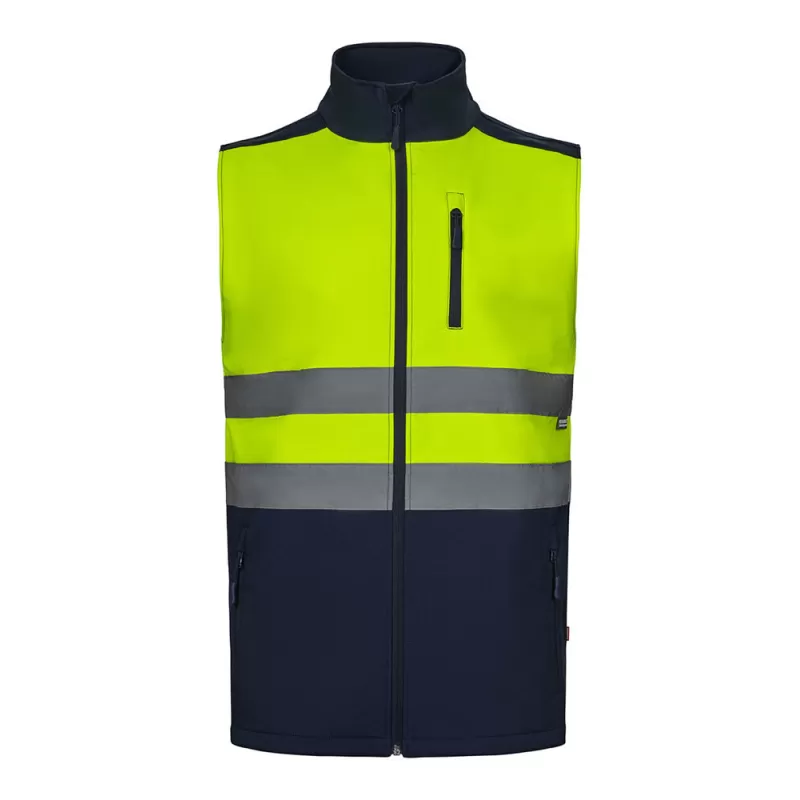 Gilet Softshell bicolore 3 couches haute-visibilité, bandes réfléchissantes, 280 g/m²