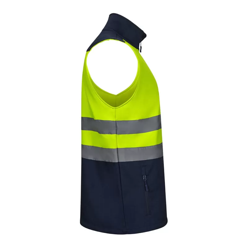 Gilet Softshell bicolore 3 couches haute-visibilité, bandes réfléchissantes, 280 g/m²
