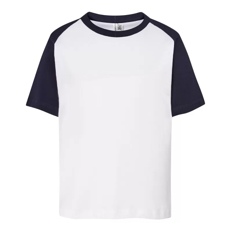 T-shirt baseball enfant, col et manches raglan contrastées en coton pré-rétréci, 155 g/m²