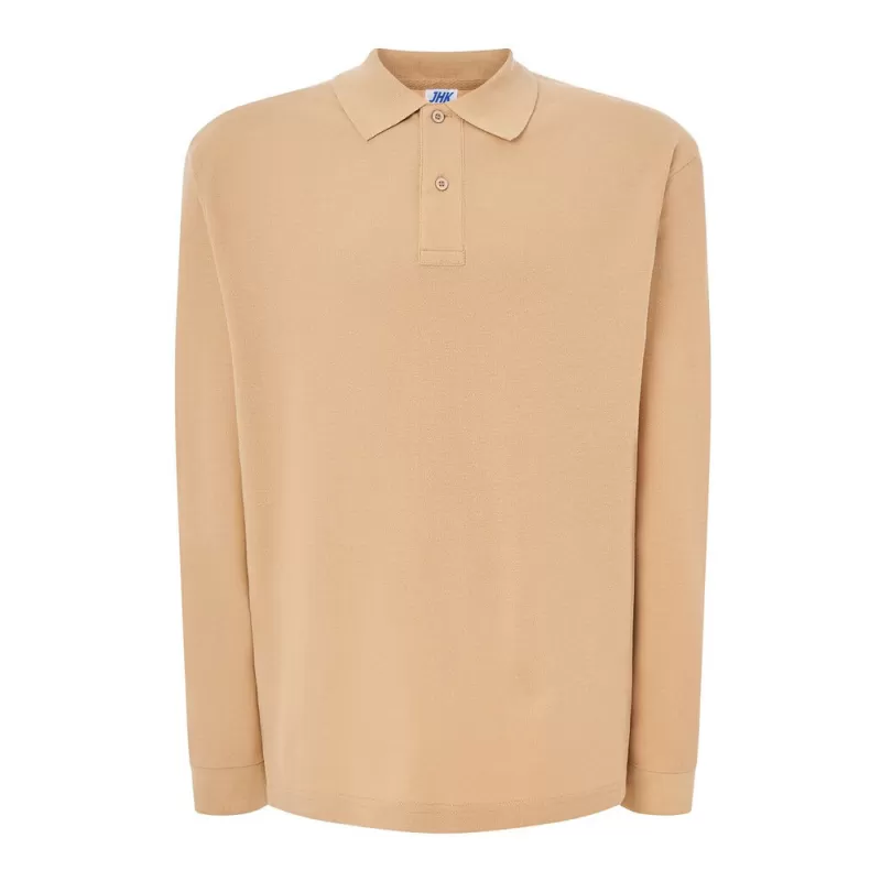 Polo manches longues homme en coton pré-rétréci, maille piquée, 210 g/m²