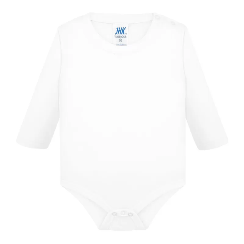 Body bébé coton manches longues avec boutons pression, col côte, 170 g/m²