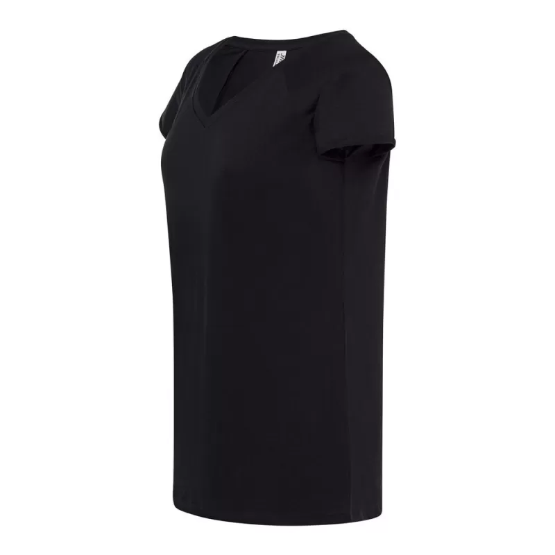Tee-shirt femme style urbain col V, manches roulées, 120 g/m²