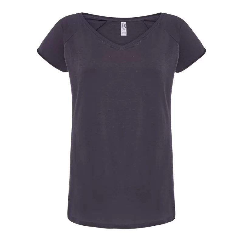 Tee-shirt femme style urbain col V, manches roulées, 120 g/m²
