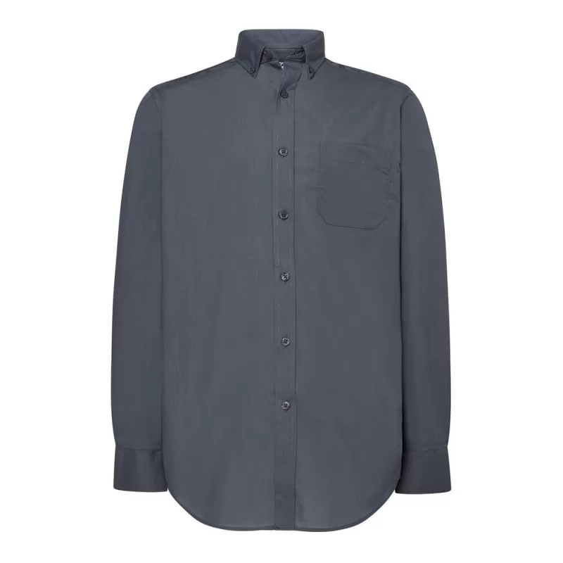 Chemise popeline homme manches longues, col boutonné, poche côté coeur, 100 g/m²