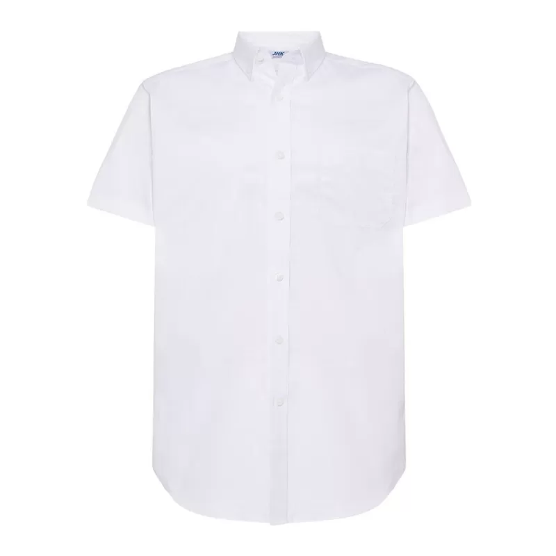 Chemise homme Oxford manches courtes, col boutonné, poche côté coeur, 115 g/m²